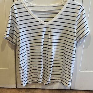Old Navy White V-Neck Tee with Black Stripes